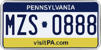 PA license plate MZS0888