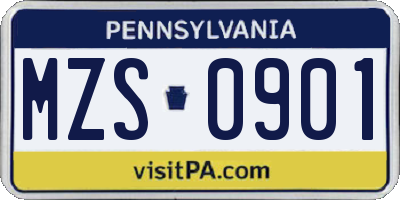 PA license plate MZS0901