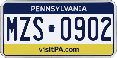 PA license plate MZS0902