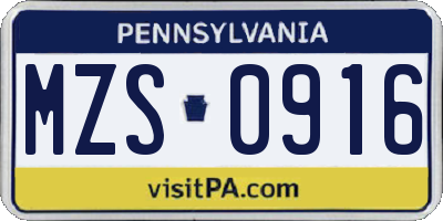 PA license plate MZS0916