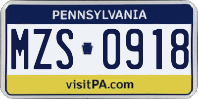 PA license plate MZS0918