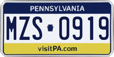 PA license plate MZS0919