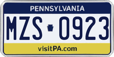 PA license plate MZS0923
