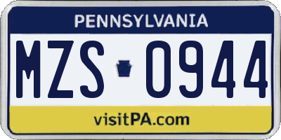 PA license plate MZS0944