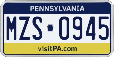 PA license plate MZS0945