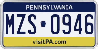 PA license plate MZS0946