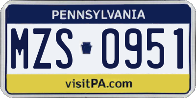 PA license plate MZS0951