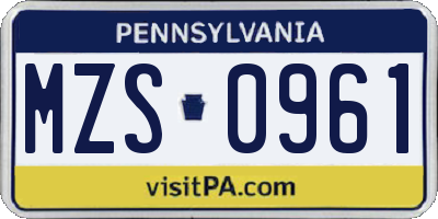 PA license plate MZS0961