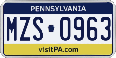 PA license plate MZS0963