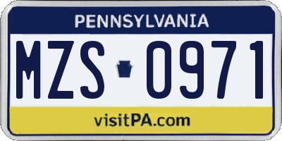 PA license plate MZS0971