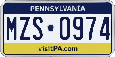 PA license plate MZS0974