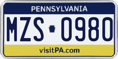 PA license plate MZS0980