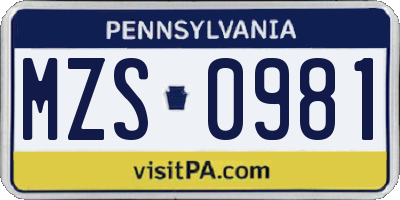 PA license plate MZS0981
