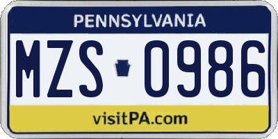 PA license plate MZS0986
