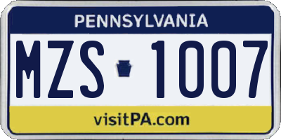 PA license plate MZS1007