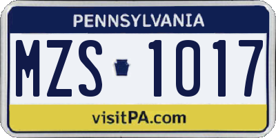 PA license plate MZS1017