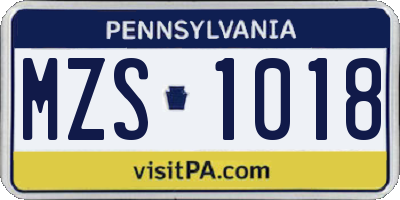 PA license plate MZS1018