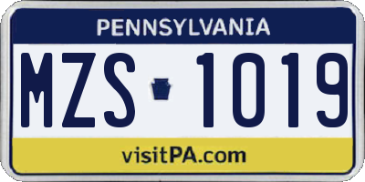 PA license plate MZS1019
