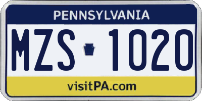 PA license plate MZS1020