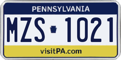 PA license plate MZS1021