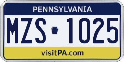 PA license plate MZS1025