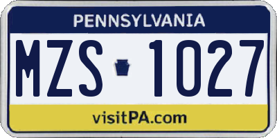 PA license plate MZS1027