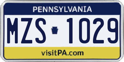 PA license plate MZS1029