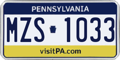 PA license plate MZS1033