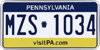 PA license plate MZS1034