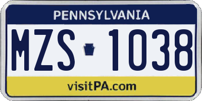 PA license plate MZS1038