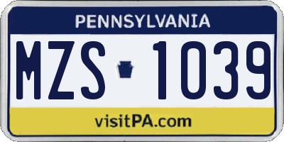PA license plate MZS1039