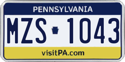 PA license plate MZS1043
