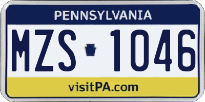PA license plate MZS1046