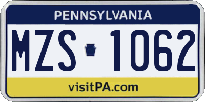 PA license plate MZS1062