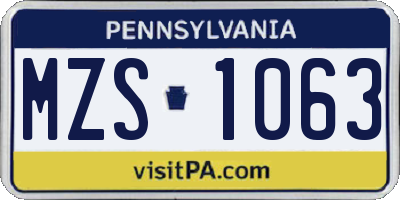 PA license plate MZS1063