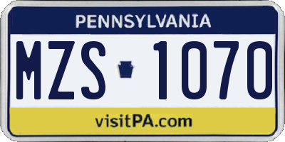 PA license plate MZS1070