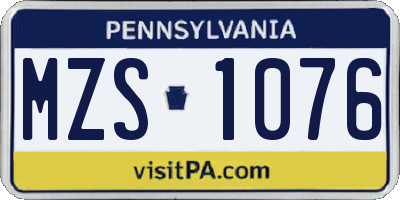 PA license plate MZS1076