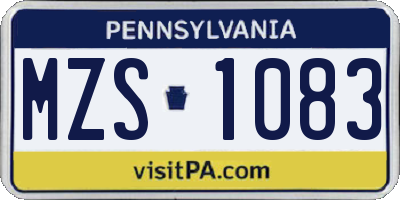 PA license plate MZS1083