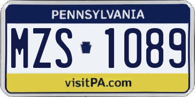 PA license plate MZS1089