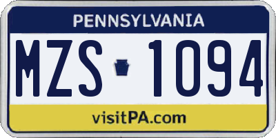 PA license plate MZS1094