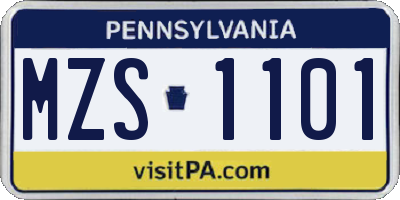 PA license plate MZS1101