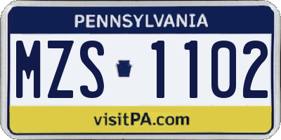 PA license plate MZS1102