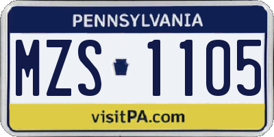 PA license plate MZS1105