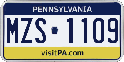 PA license plate MZS1109