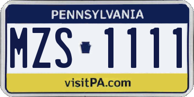 PA license plate MZS1111