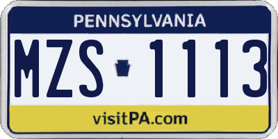 PA license plate MZS1113