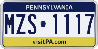 PA license plate MZS1117