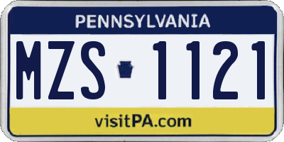 PA license plate MZS1121