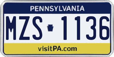 PA license plate MZS1136