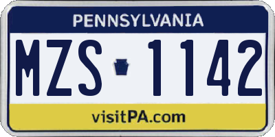 PA license plate MZS1142